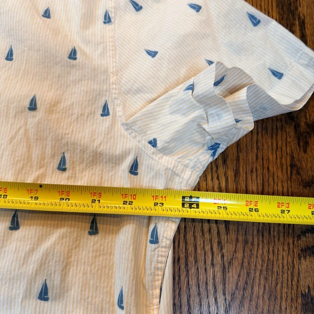 Bonobos Riviera Stretch Shirt Sailboat Embroidered XL Long Yellow‎ Pinstripe AOP